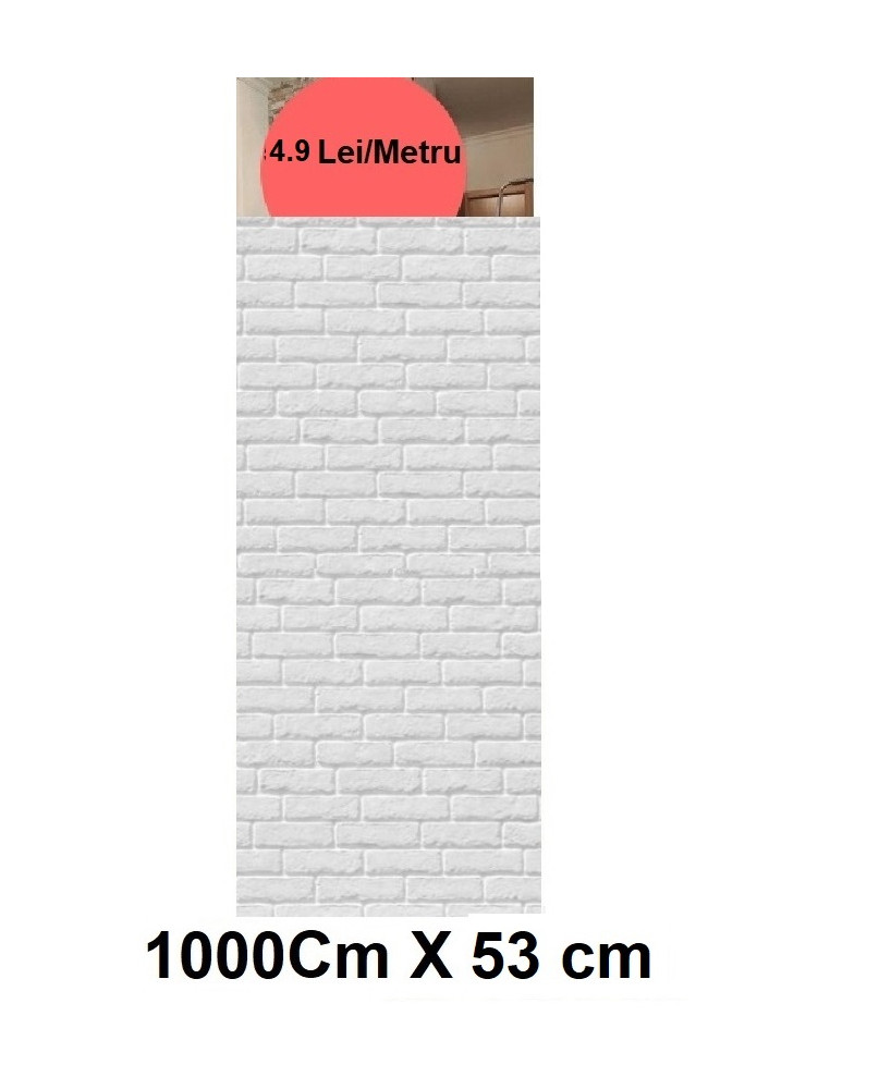 Tapet  10metri X53 Cm cu aspect de caramida alba