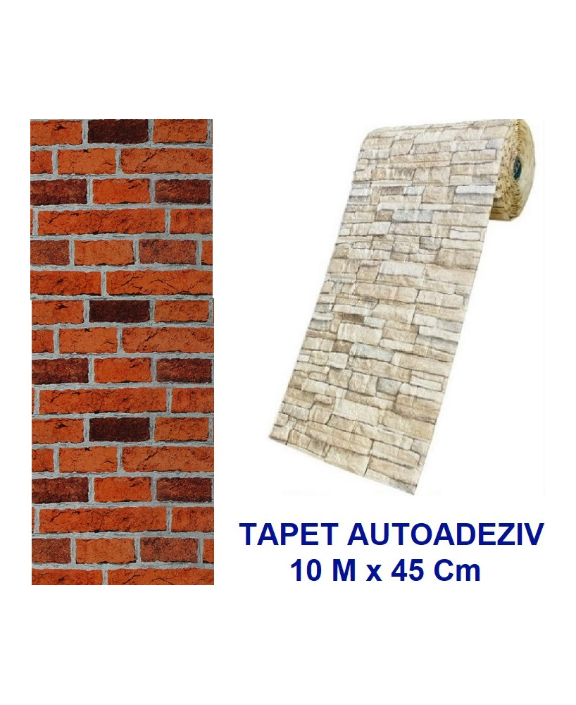 Tapet Autoadeziv Cu aspect de caramida  10 Metri x45 cm -Rezistent la Apa-Spalare usoara